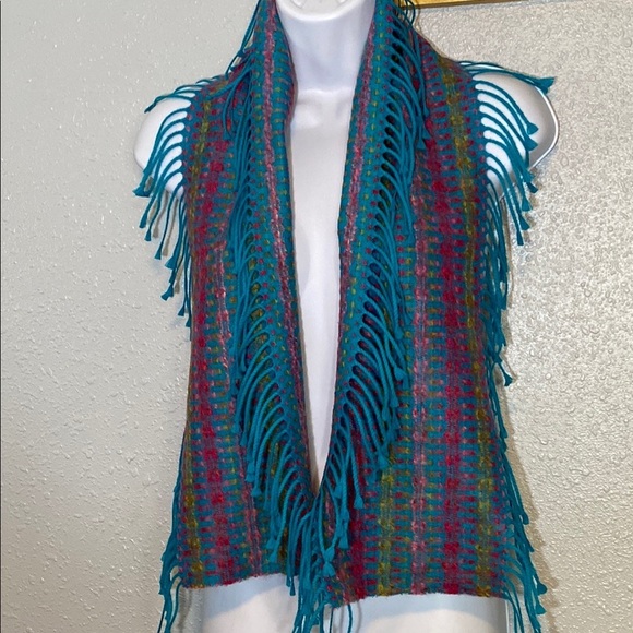 Nordstrom Blue and Pink Knit Scarf with Fringe - Picture 5 of 5